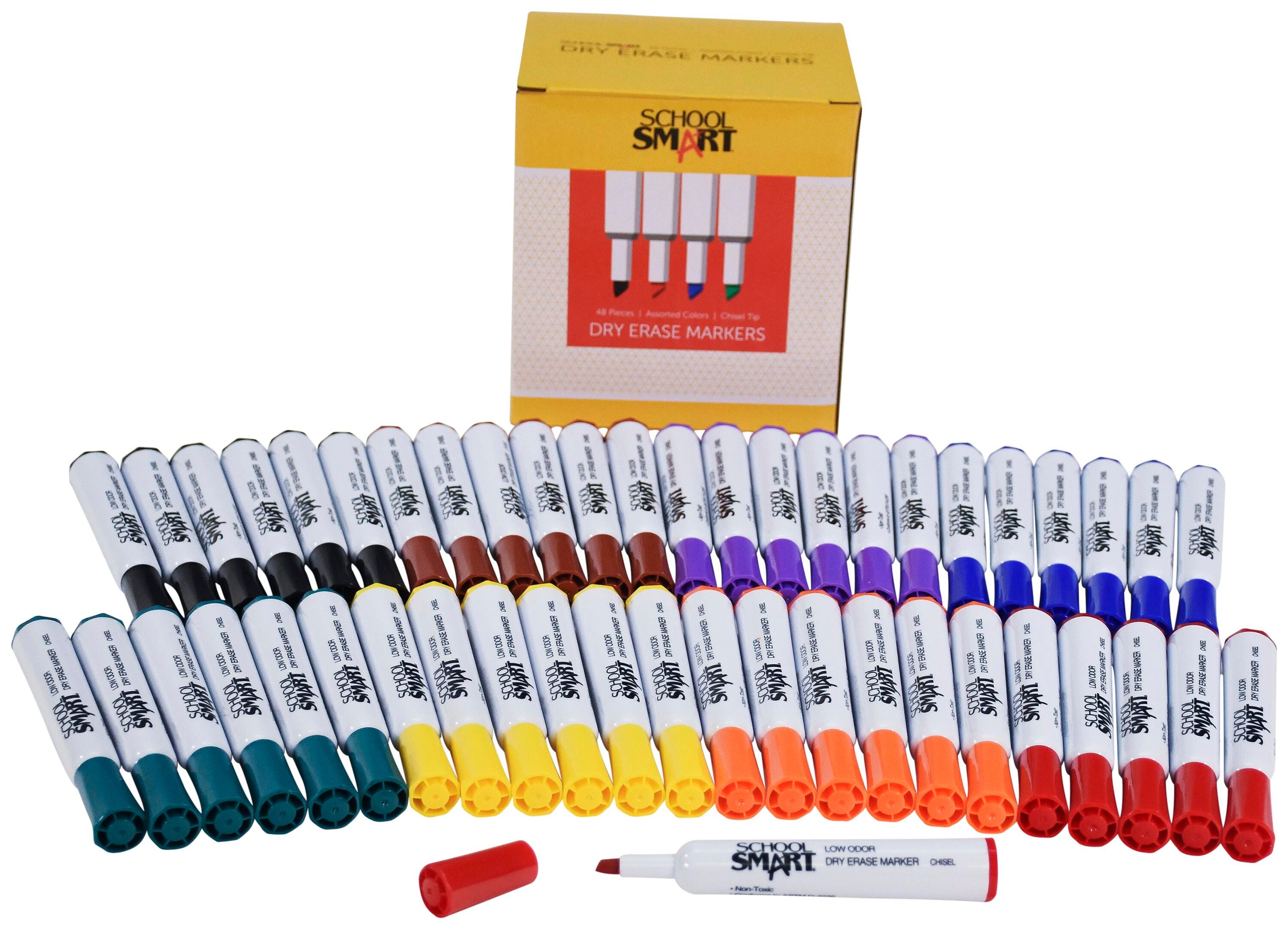 School Smart Dry Erase Markers, Chisel Tip, Low Odor, Assorted Colors, Pack of 48 1593096